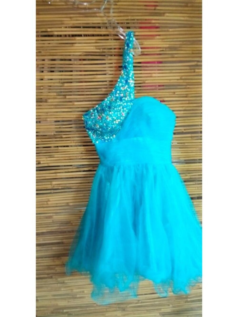 Let's Fashion XS Turquoise Blue Beaded Formal Dress